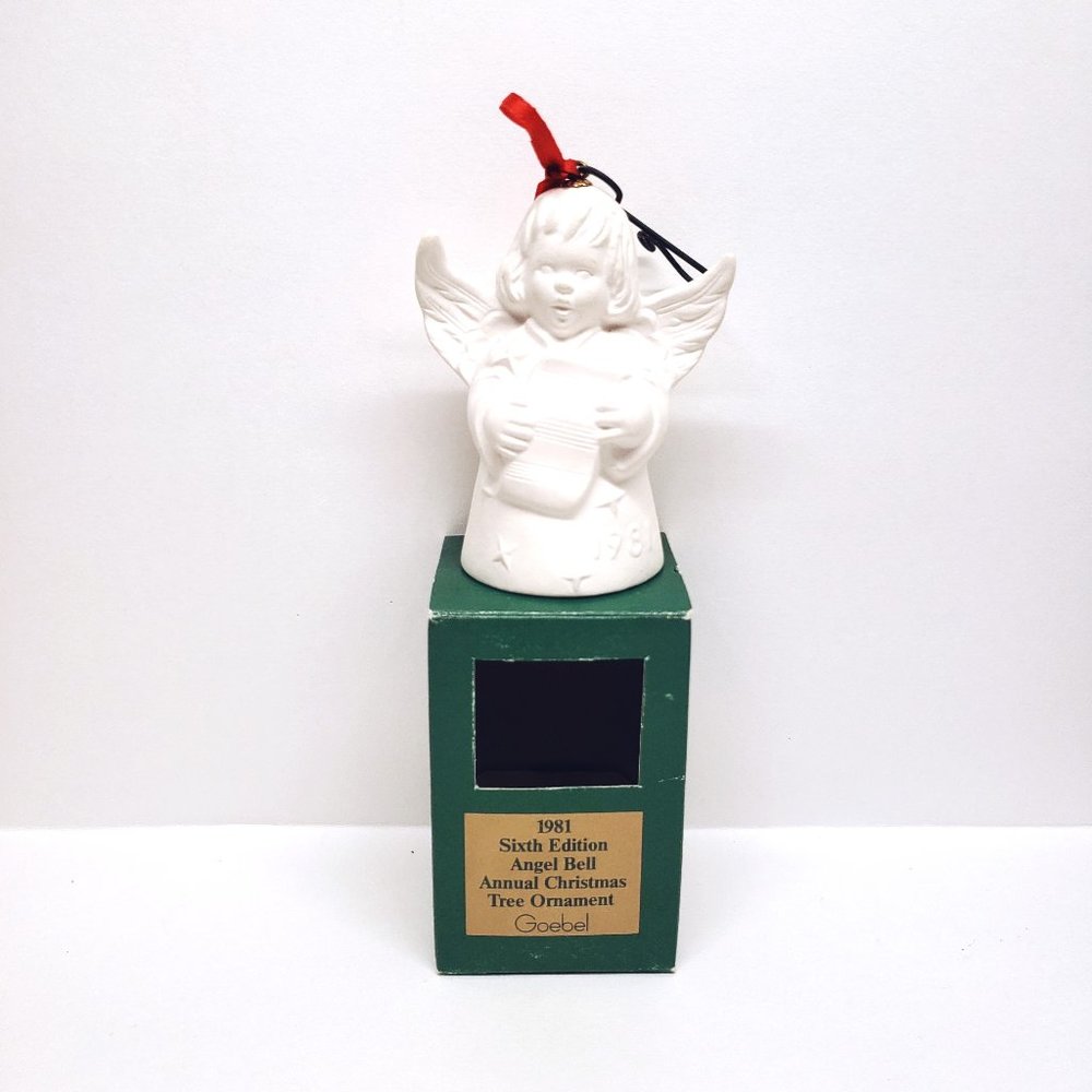 Vintage 1981 Goebel Angel Bell Christmas Ornament Music White Bisque W Germany